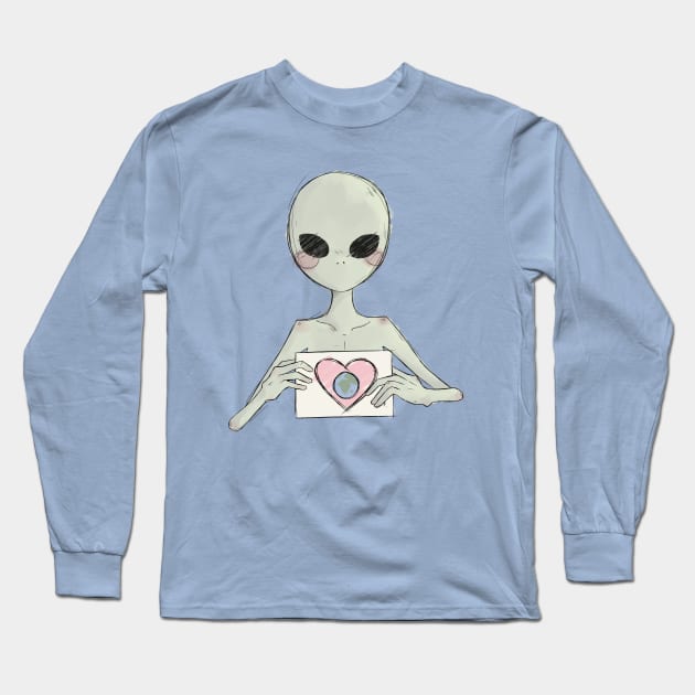 Alien <3 Earth Long Sleeve T-Shirt by Meg Vautour